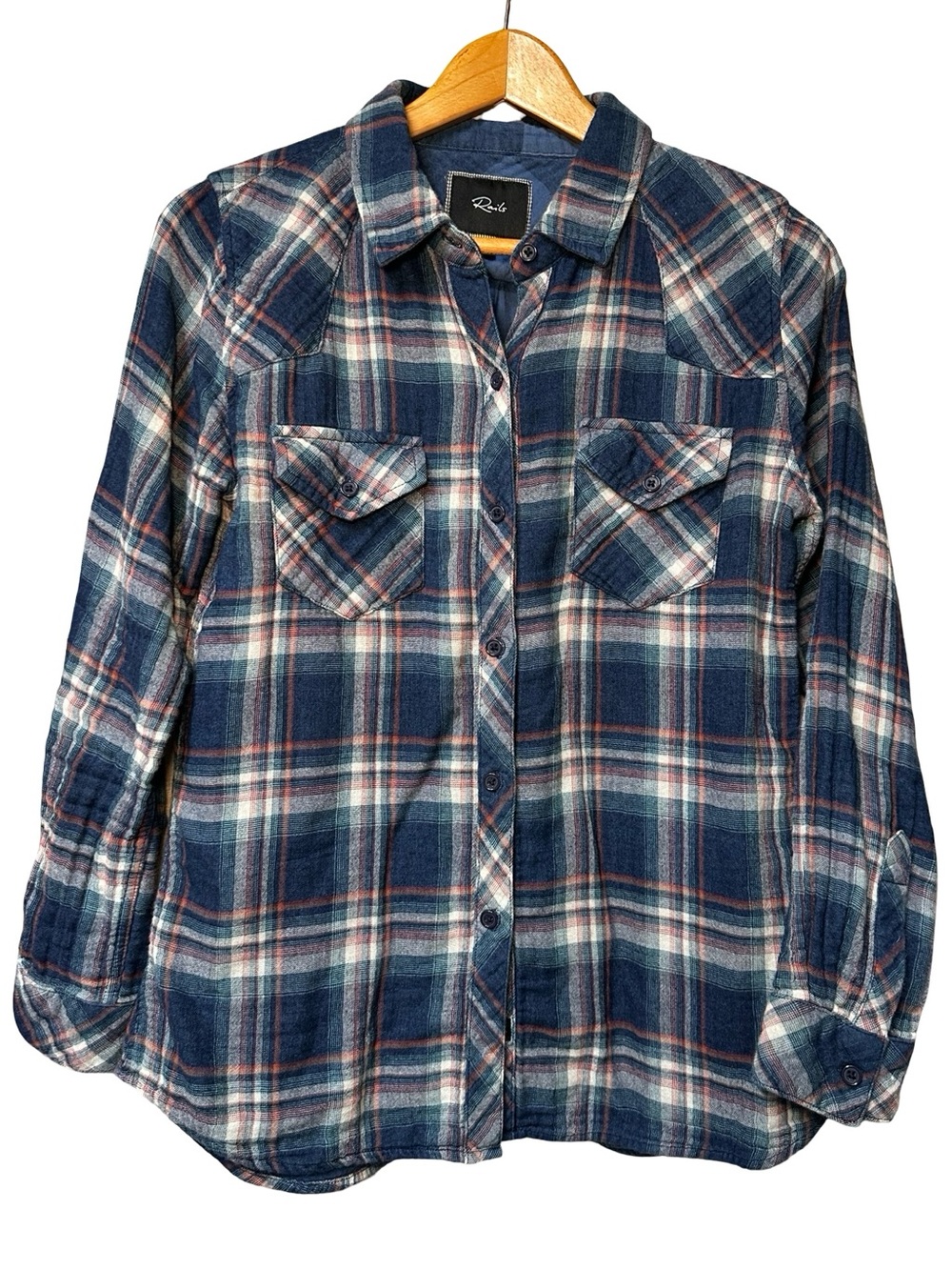 Rails Kendra Blue Plaid Flannel Shirt Size Medium Button Up Long Sleeve Fall